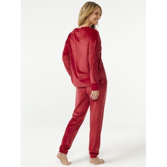 NEW Choose Sz Dark Red Soft Velour JOLLY VIBES Christmas 3 Pc Pajama Lounge Set - Picture 3 of 4